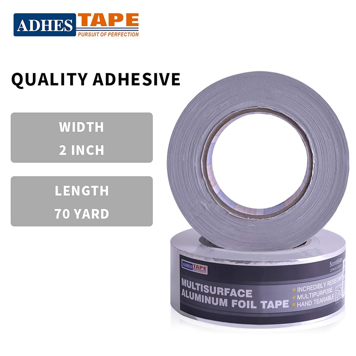 ADHES 30 Stück Aluminium Folienband hitzebeständiges klebeband metallklebeband silber, Hält 80 °C bis 100 °C stand, 2inch/50mm (Width) x70yard/64m(Length)