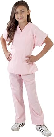 M&M SCRUBS Super Soft Children Scrub Set Kids Dress up (4, Pink)