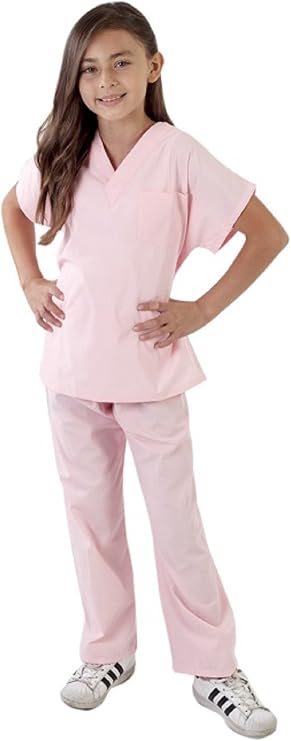 M&M SCRUBS Super Soft Children Scrub Set Kids Dress up (4, Pink)