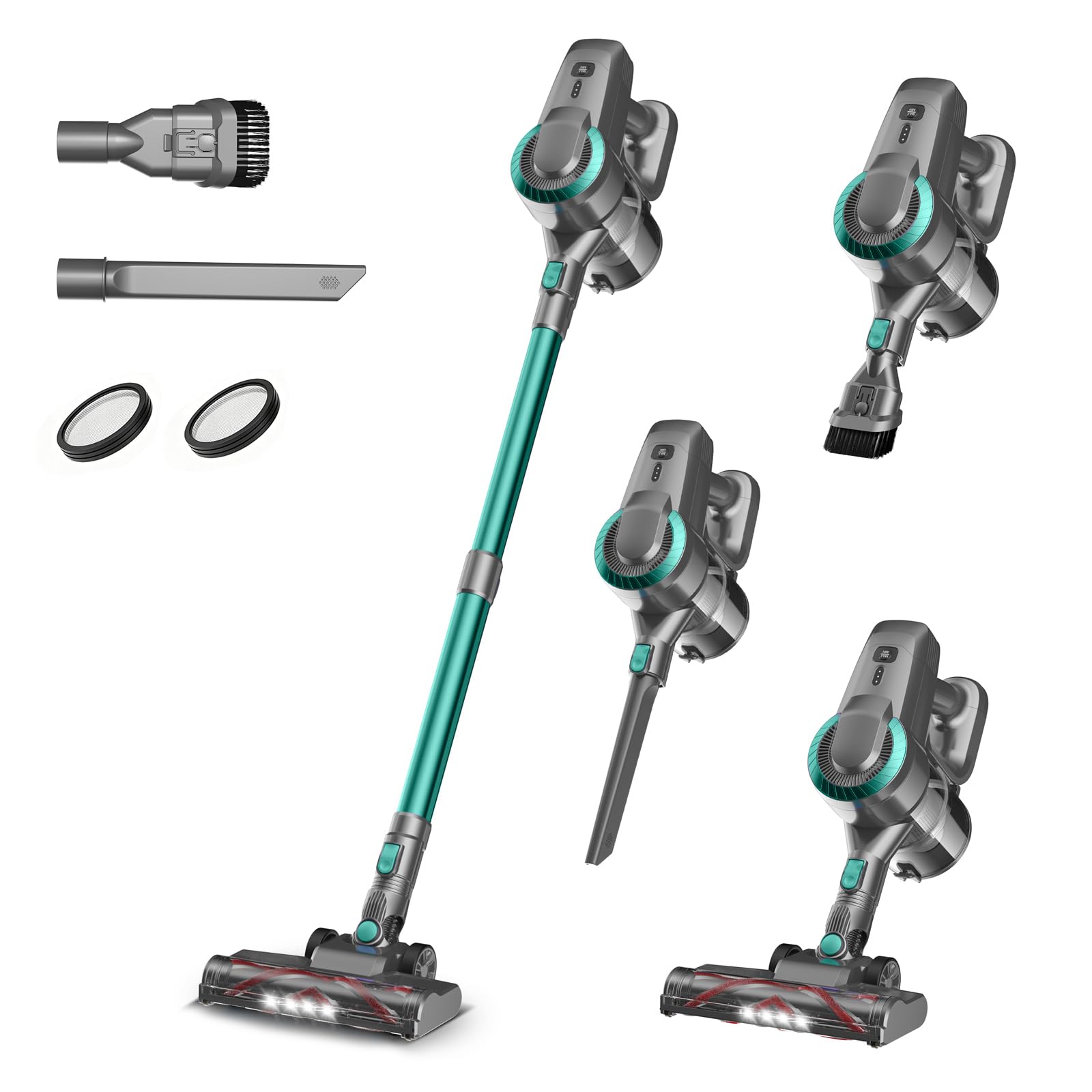 Akku Staubsauger, 30000Pa/55Min Staubsauger Kabellos, Anti-Tangle-Bürste und Selbststehend, Ultraleichter Handstaubsauger akku vacuum cleaner Stielstaubsauger für Teppichen, Hartboden, Tierhaare