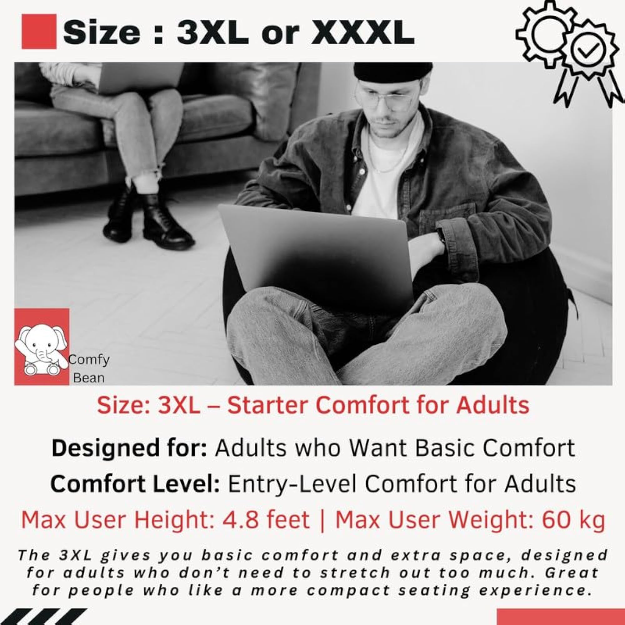 Beans Filled XXXL Cushion Footrest Combo, Printed