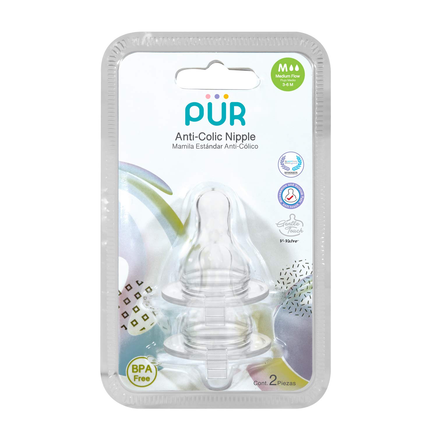 PURComfort Feeding Slim Neck Nipple (Pack of 2) (M)