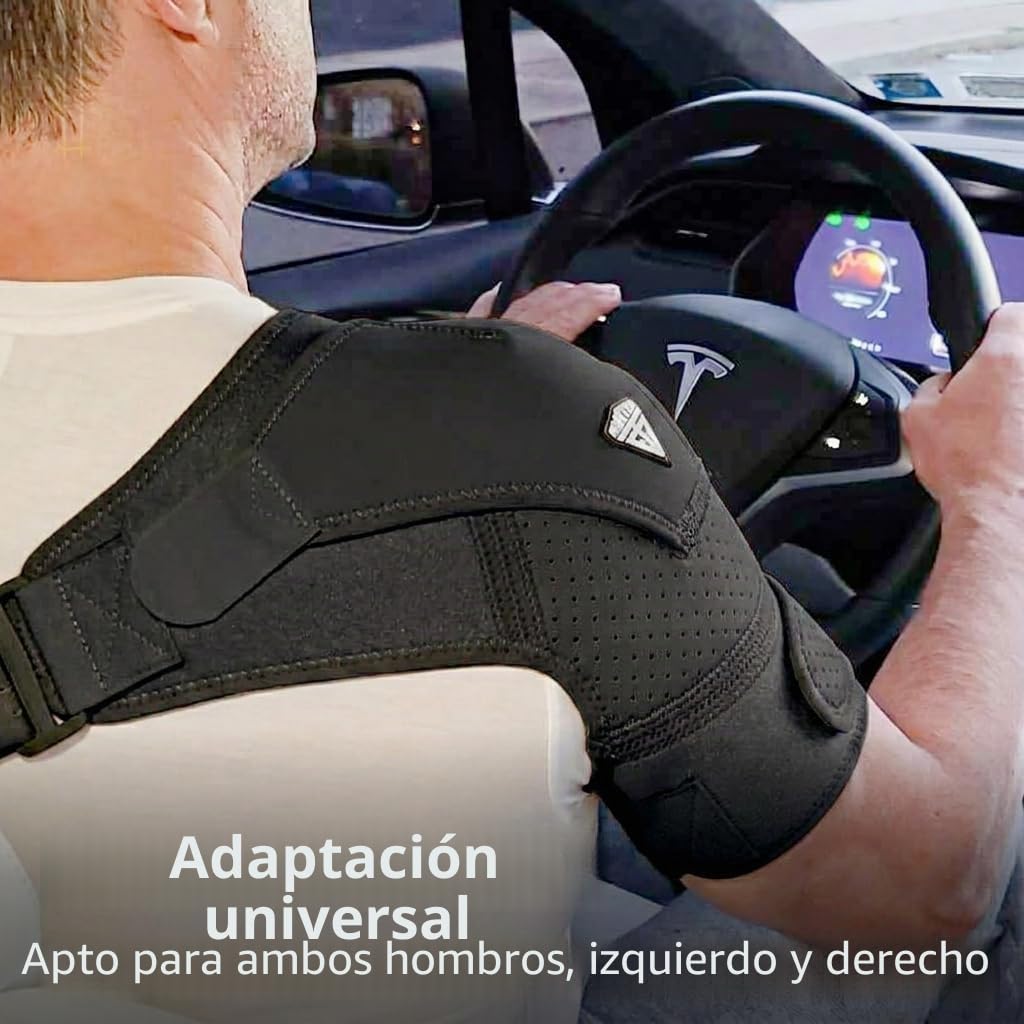 Soporte de hombro FIGHTECH para puño rotador desgarrado para hombres y mujeres – 4 tallas – apoyo y alivio del dolor (negro, L/XL)