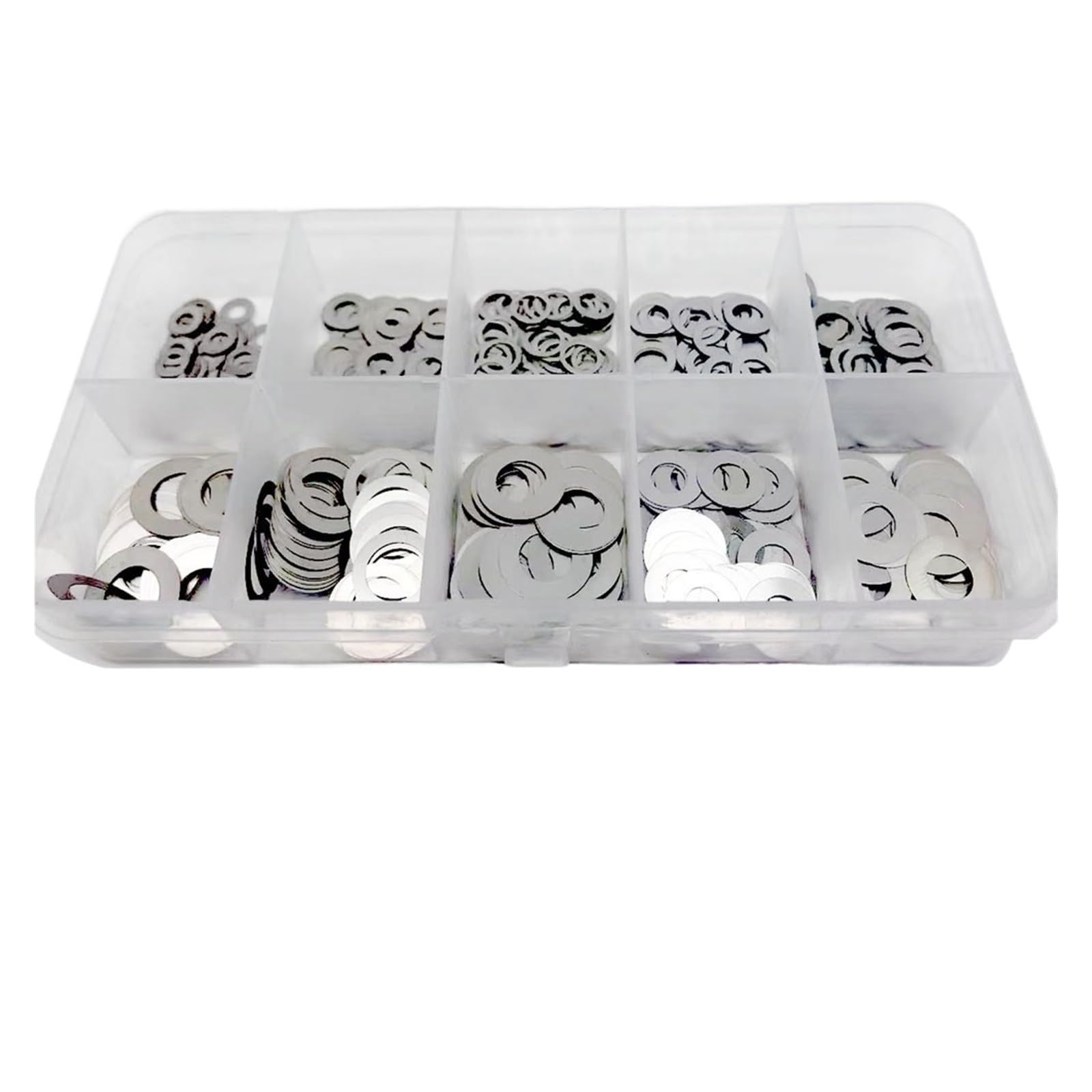 Juego surtido con arandelas 500/750/1200 Uds M2 M3 M4 M5 M6 M7 M8 juego de arandelas ultrafinas acero inoxidable cuña ajuste caja Kit surtido juntas planas(Set J 0.1mm 500)