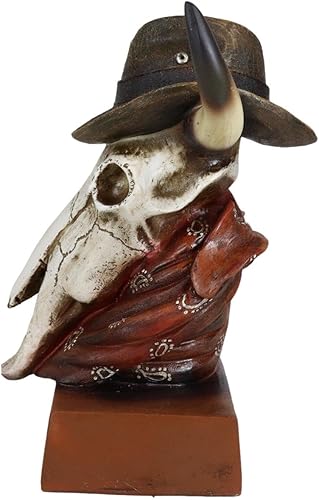 Miniatura 3 de Ebros Gift Colorido cráneo de vaca con cuernos de vaquero occidental con sombrero y bufanda bandana figura de escritorio fauna silvestre bisontes