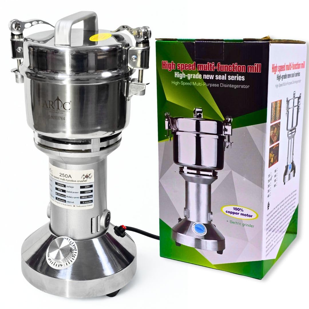 ARTC Stainless Steel Grinder Mill Machine Portable Grain Machine Powder Machine For Home Kitchen, Hospital, Clinic, Spice Shop (250g)