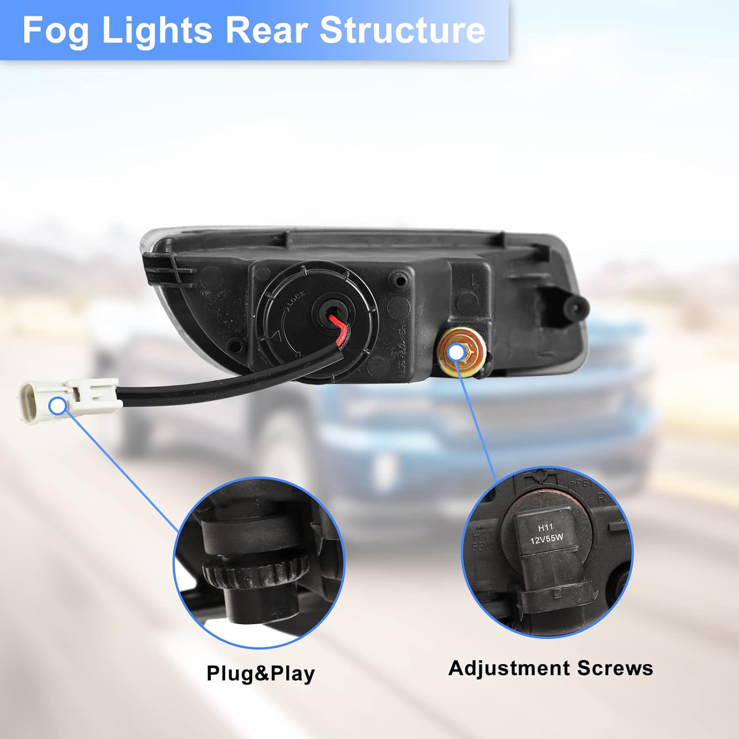 ROXX Fog Lights Assembly for 2003-2004 Toyota Corolla, Driving Fog Lights OEM Lamps Replacement with H3 12V 55W Halogen Bulbs, Driver and Passenger Side(Clear Lens)