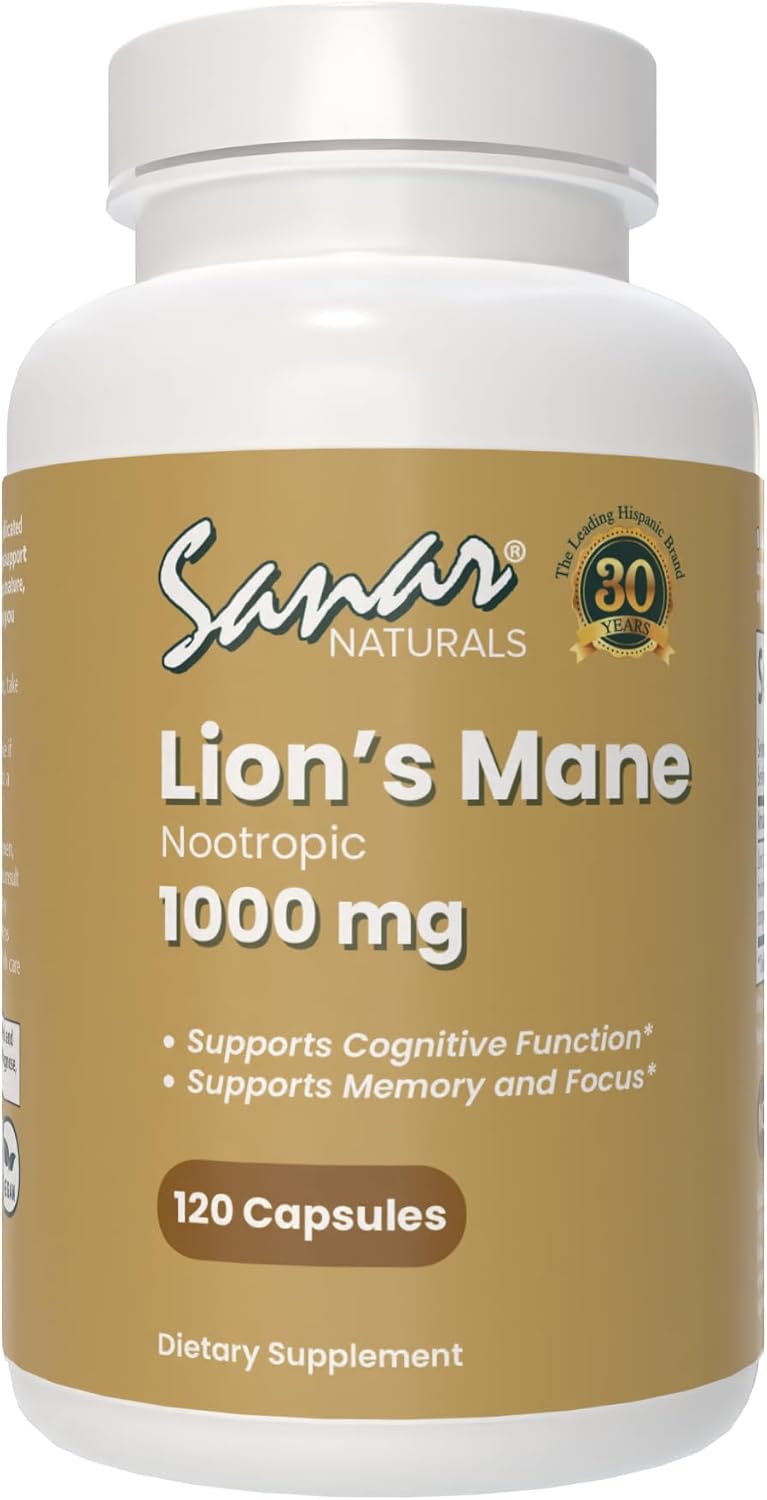 Sanar Naturals Lions Mane Supplement Capsules – Focus, Memory and Brain Function Support – Mushroom Lions Mane Powder Supplement Nootropic – Non-GMO, Gluten-Free, 120 Pills