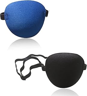 Eye Patches for Adults and Kids,2pcs Adjustable Eye Patches,3D Adjustable Eyepatch for Amblyopia or Strabismus for Right or Left Eye Soft Lazy Eye Path for Pirate Costume Black/Blue