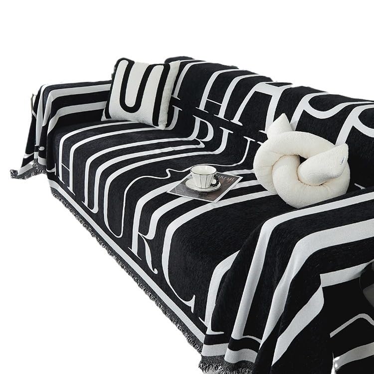 Housse de canapé avec pompon en chenille douce et lavable pour meuble d'angle - 6