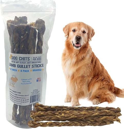 Dog Chits Esófago de cordero para perros - Masticables para perros y cachorros Increíble para las articulaciones Paquete de 8 Fabricado en