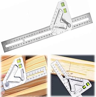 Protractor Angle Finder, Woodworkers Edge Ruler, T Square, T Ruler, Metric and Imperial Metal Woodworking Ruler with Horizontal Levels, Multi-Function Angle Measure Tool Metal Ruler