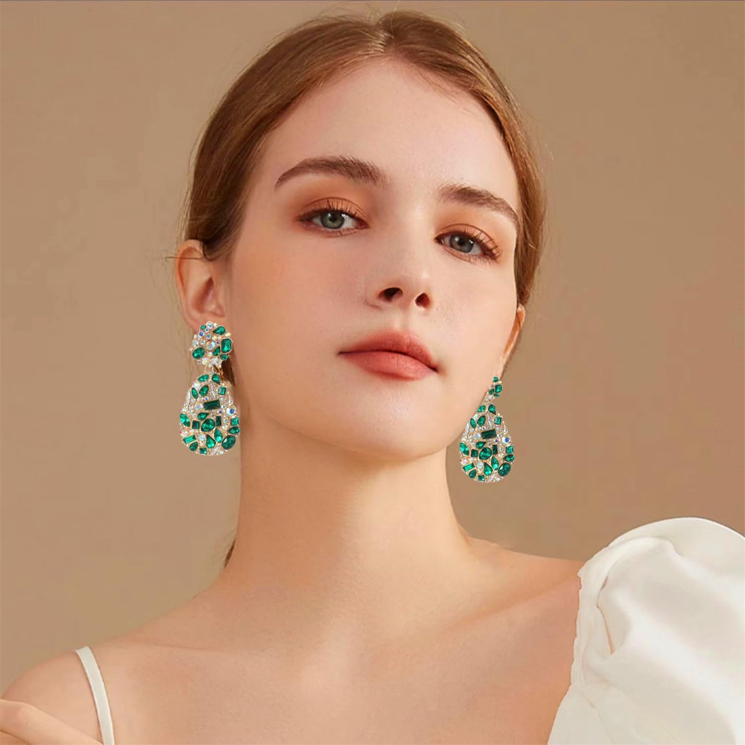 ATIMIGO Rhinestone Teardrop Dangle Earrings Trendy Crystal Drop Statement Earrings hypoallergenic Chandelier Fashion Earrings for Women - Image 4