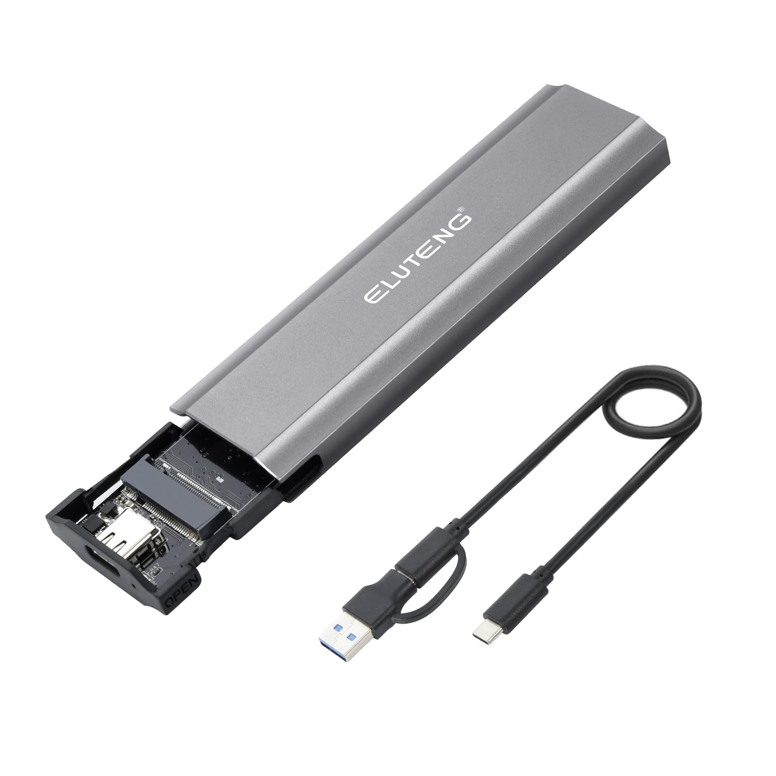 ELUTENG M.2 SSD Enclosure M.2 NVME SATA Dual Protocol Hard Drive Enclosure Aluminum USB 3.2 Gen 2 10Gbps External NVMe to USB SSD Reader Max 4TB