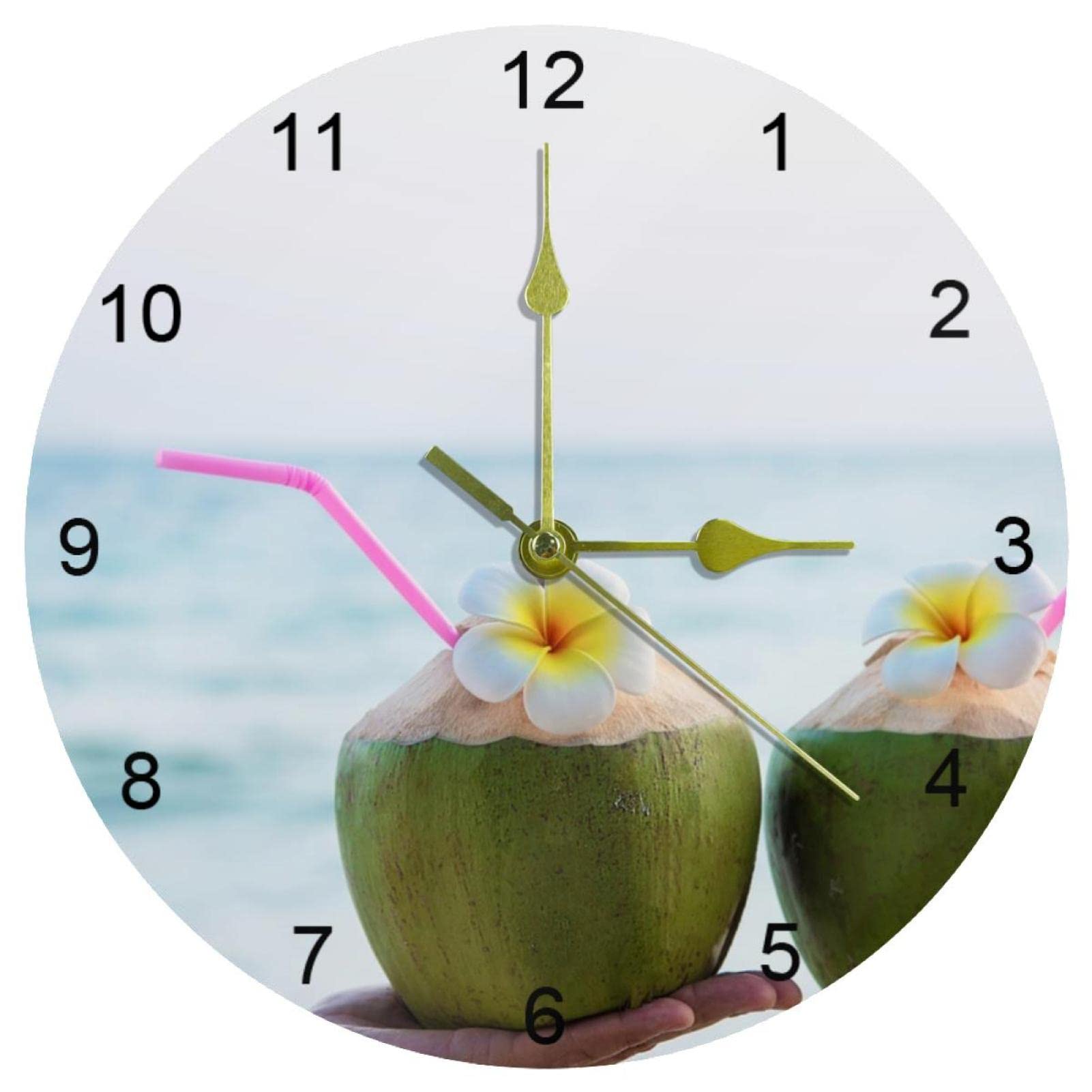 Horloge murale silencieuse et ronde plumeria déco cuisine facile à lire