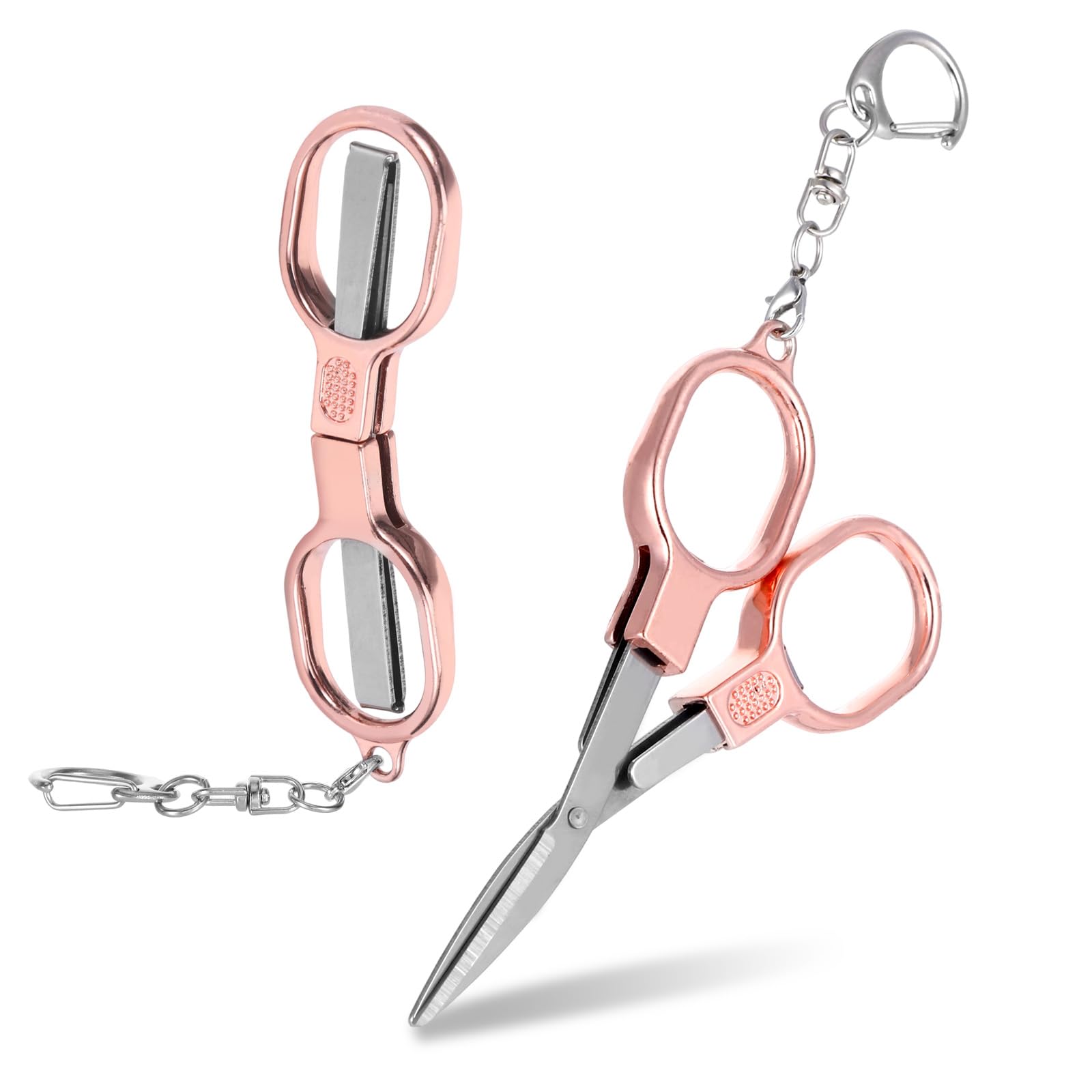 Photo 1 of 1 Pack Folding Scissors Stainless Steel with Keychain,Safety Foldable Pocket Badge Small Travel Scissors,Portable Telescopic Cutter for Home,Office,Craft,Sewing,Nurse Essentials(Rose Gold?