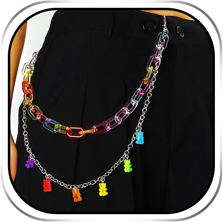 YONAMIX Gummy Bear Pants Chain Colorful Y2K Jean Chains for Women | Rainbow Cute Trousers Bag Chain Hip Hop Punk Accessories