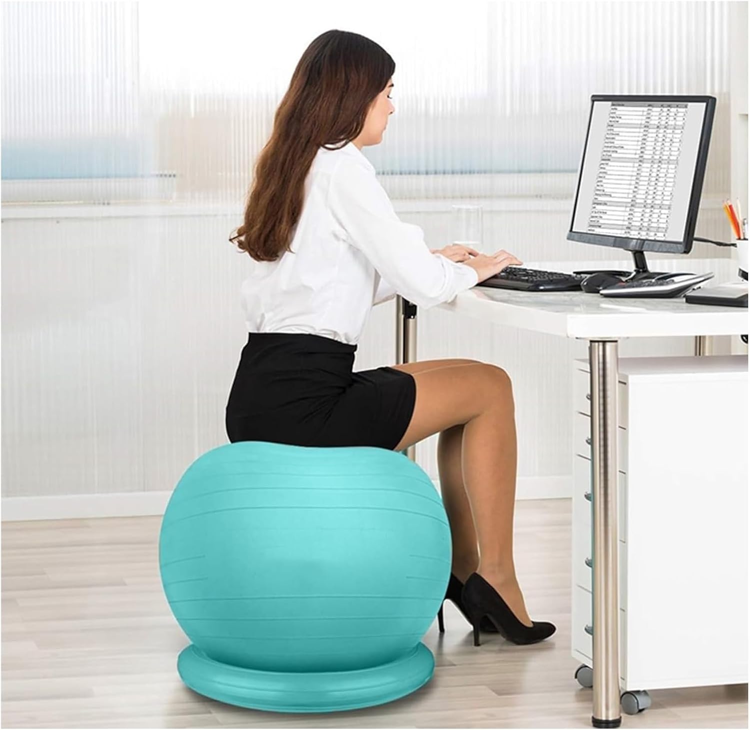 Yoga Ball Chair,Yoga Ball，Exercise Ball, Yoga Ball Chair Birthing Ball Chair for Pregnancy Yoga Ball Seat for Back Pain Relief Exercise Ball Chair with Base Balance Ball Chair(Green,Diameter 65cm ( 25