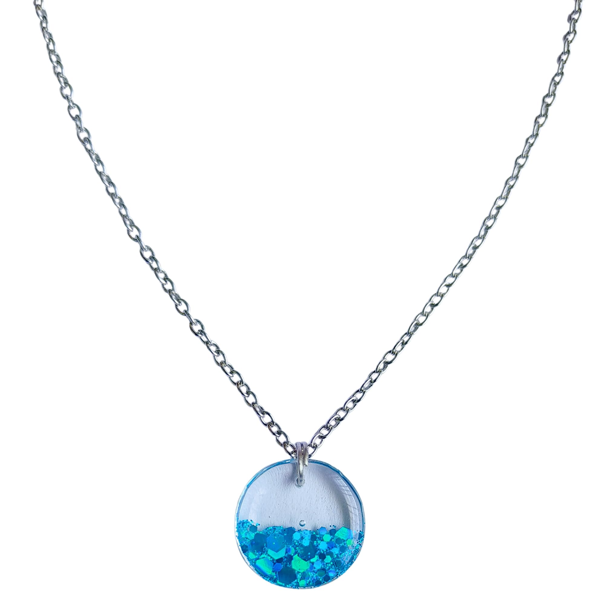 resin necklace round with glitter premium jewelry luxurious neckless for girls and women Resin Pendant (blue glitter) (B0CK3JYLQG) Amazon Price History, Amazon Price Tracker