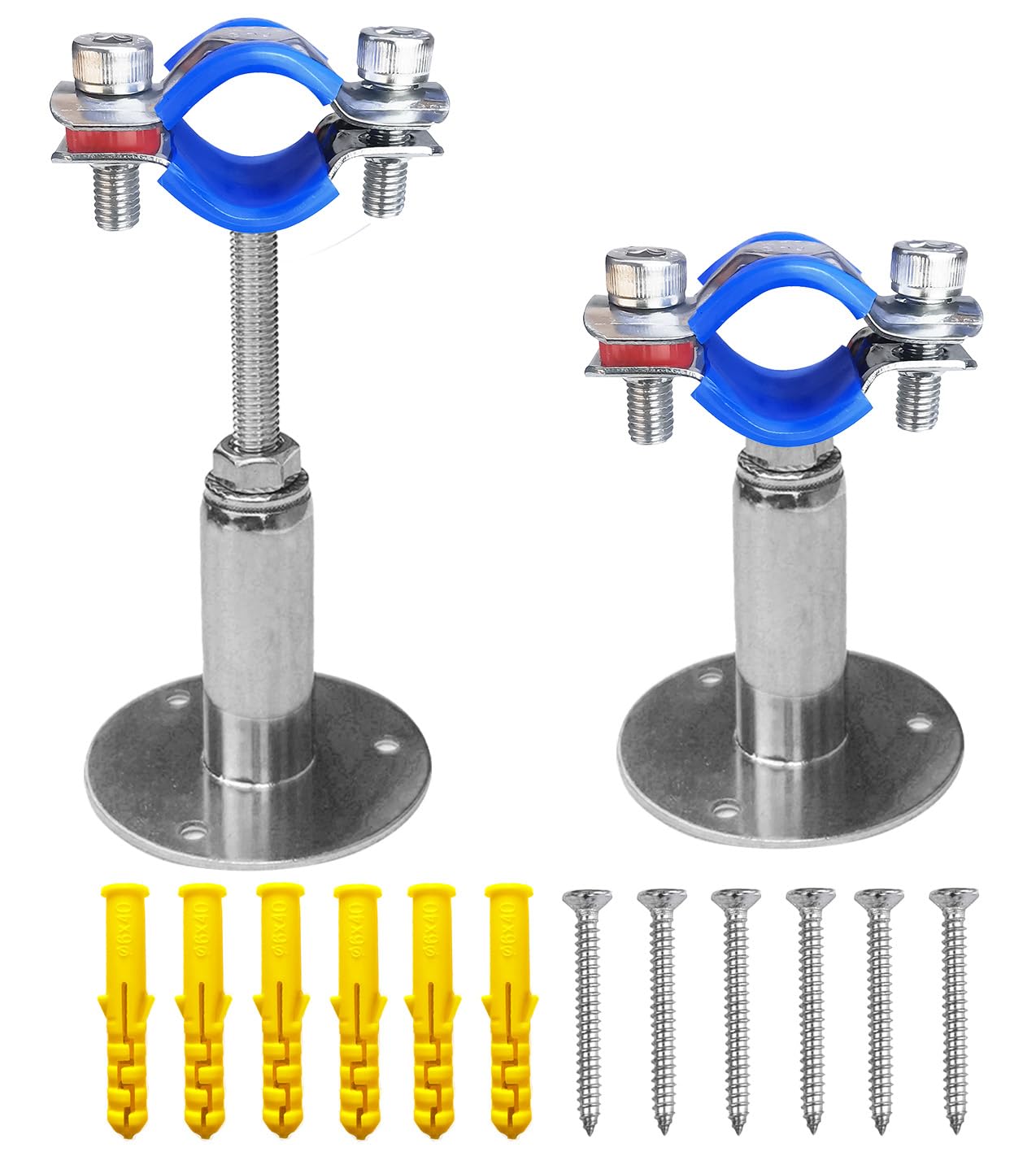 Wall Mount Ceiling Mount Pipe Supports,Adjustable Pipe Clamps、Hangers、 Stainless Steel 304,2PCS Suitable for Pipe OD 25-27mm Adjustable Height 50-100mm