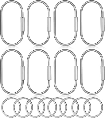 Yolev 16 Pcs Locking Carabinern, Screw Lock Keychain, Silver Key Ring with Locking Clips, Universal for Men and Women 2 Shape