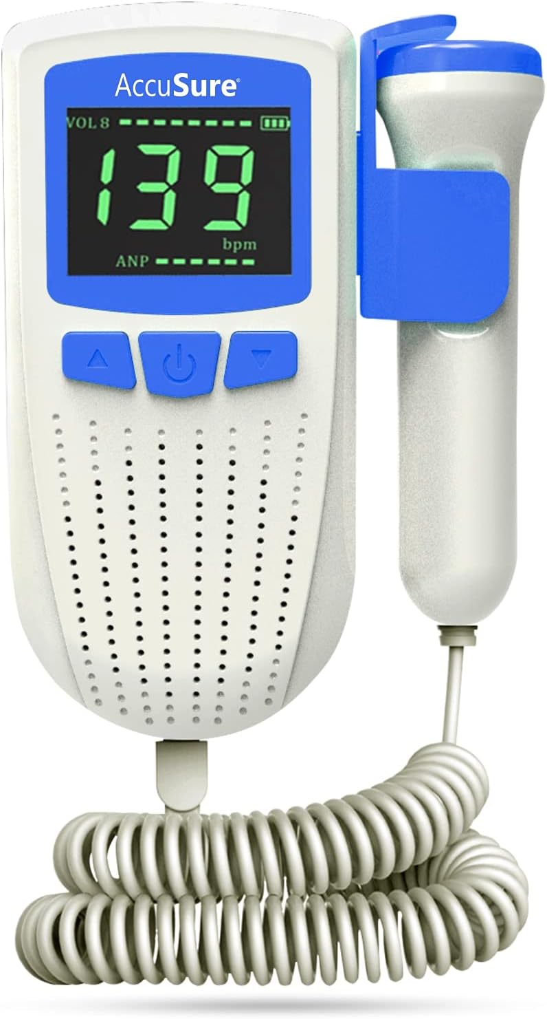 AccuSure Fetal Doppler for Doctors and Mothers Fetal Heart Rate Monitor with USB Charging and LCD Display