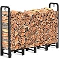 AMAGABELI GARDEN & HOME 5ft Firewood Log Rack Outdoor Log Holder for Fireplace Heavy Duty Wood Stacker for Patio Logs Pit Storage Steel Tubular Wood Pile Rack Tool Accessories Black