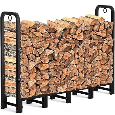 AMAGABELI GARDEN & HOME 5ft Firewood Log Rack Outdoor Log Holder for Fireplace Heavy Duty Wood Stacker for Patio Logs Pit Storage Steel Tubular Wood Pile Rack Tool Accessories Black