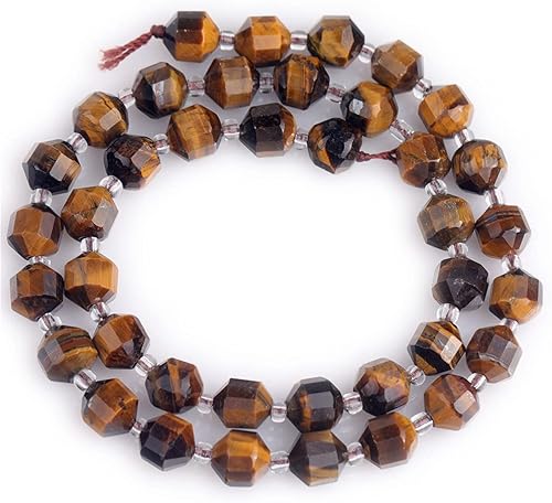 Vista 5 de JOE FOREMAN Cuentas de cristal facetadas a mano de ojo de tigre amarillo natural de 0.315 pulgadas (0.315 in), piedra de energía curativa