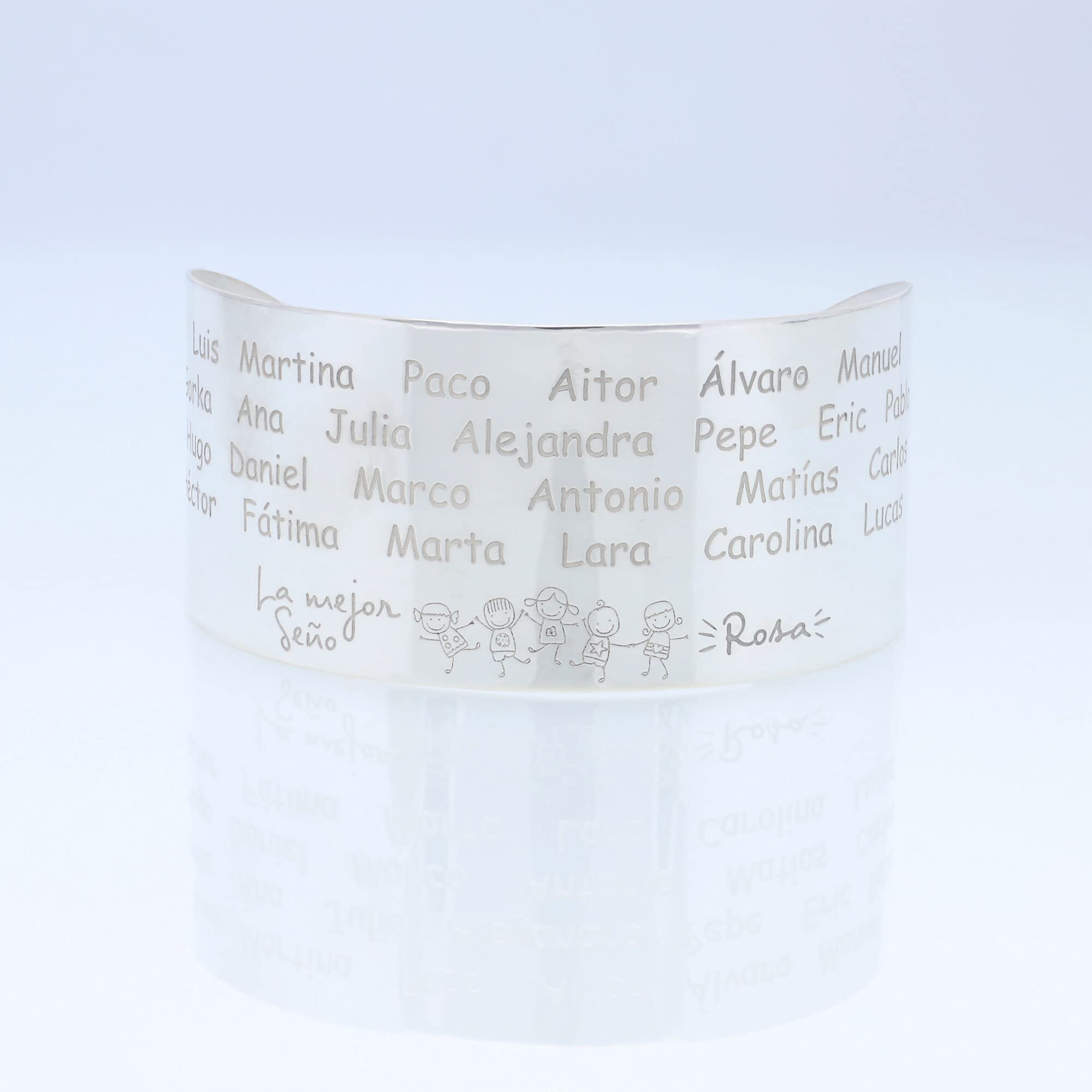 Pulsera de Plata de Ley 925/1000 para Profesoras con Cadena Rolo de 19cm - Regalo Artesanal de Fin de Curso - Hecho en España para la Profesora (Brazalete Teacher)
