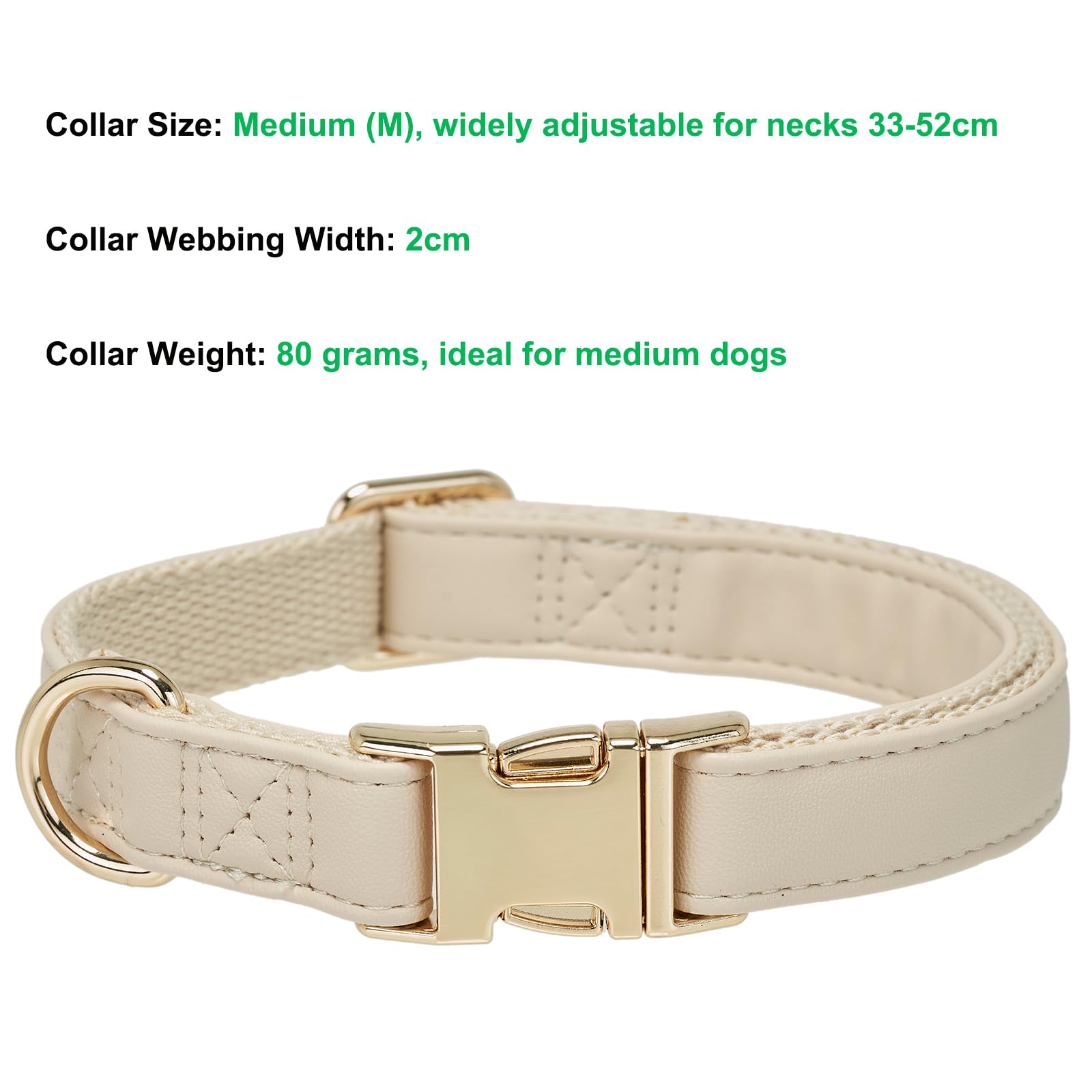 YUDOTE Soft Leather Dog Collars with Safety Quick Release Metal Buckle,Natural Cotton Padded Pleather Collar for Medium Dogs with Senstive Skin,White - Image 3