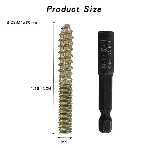 Miniatura 3 de Hitefu 20 tornillos de suspensión, tornillos de doble extremo M4 de 1.18 pulgadas de longitud, tornillo de clavija M4 para muebles de madera, con