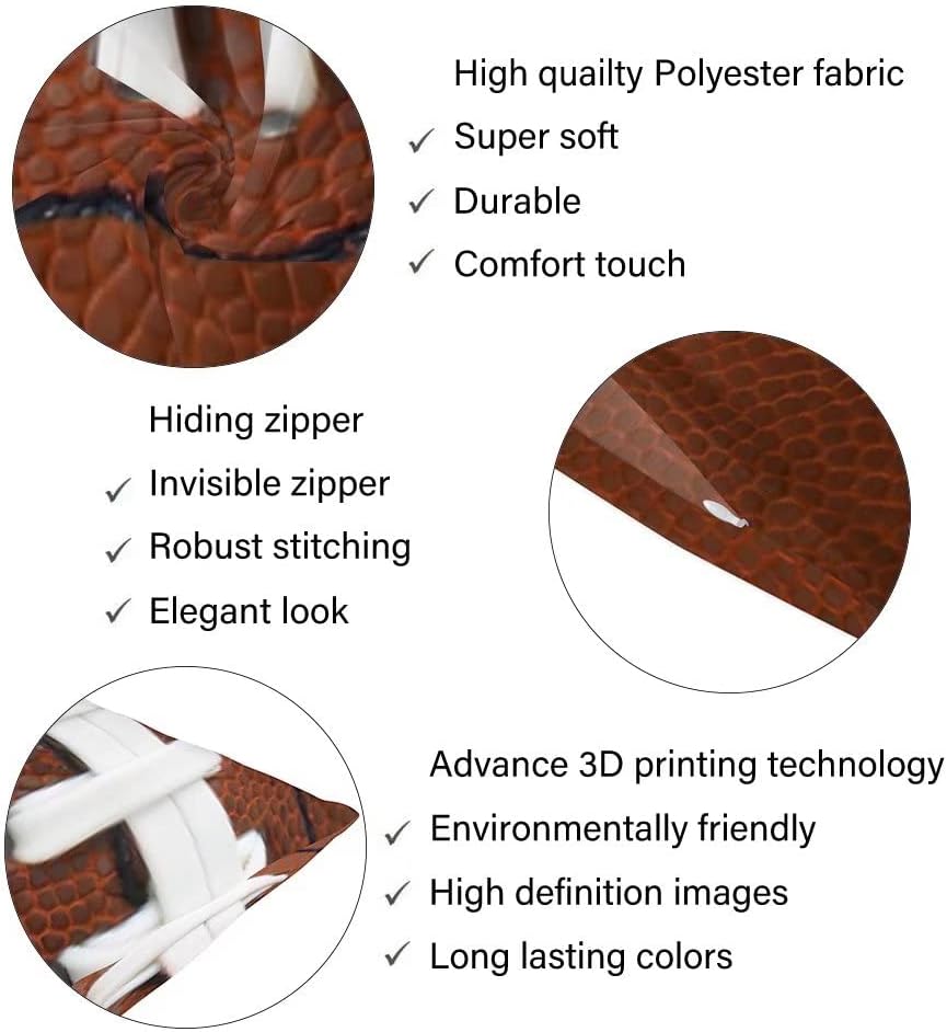 Miniatura 6 de Funda de almohada de fútbol americano, tamaño Queen, de cuero de rugby, con encaje, divertida, tradicional, deportiva, para lumbar, funda de