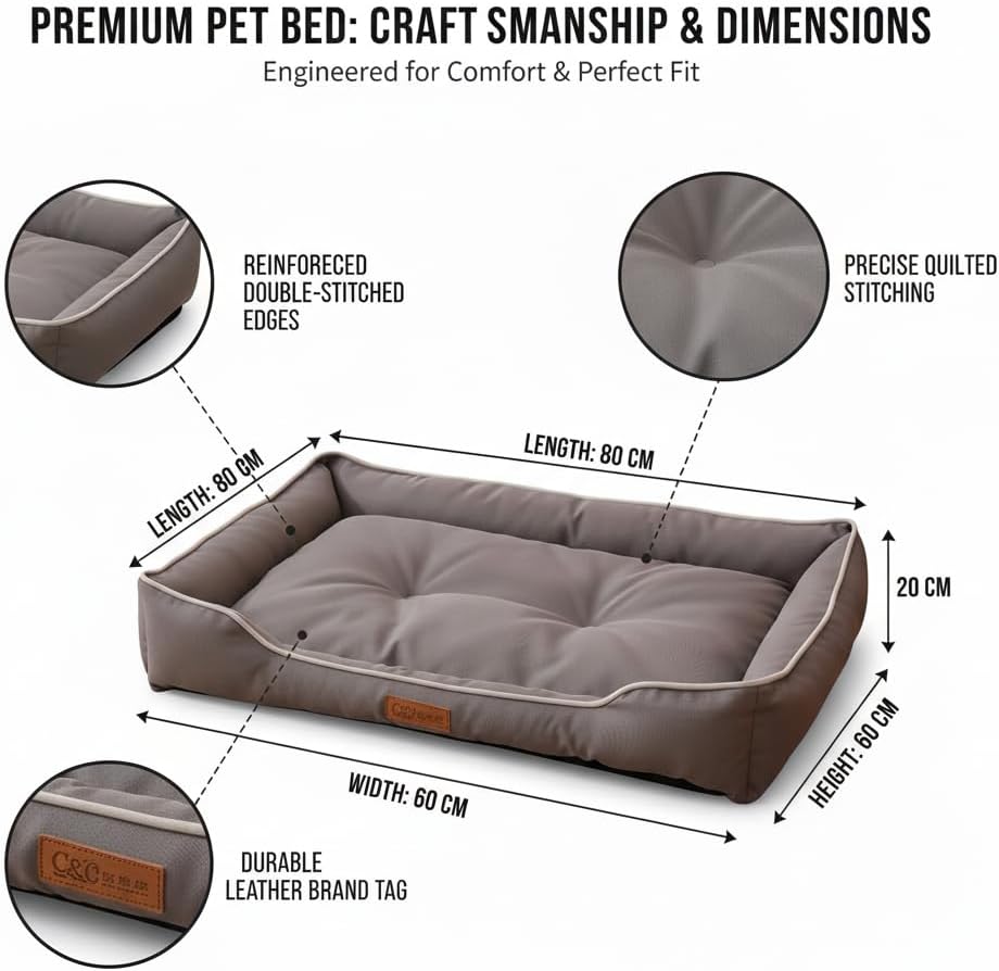 Pet Bed & Dog Beds: Waterproof Dog Bed for Small/Med/Large Dogs/Cats Premium Oxford Cloth, All-Season, Bite-Resistant, Shape-Retaining, Thick PP Cotton, Quick Rebound, Urine-Proof (Large)