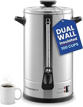 Elite Gourmet 100-Cup Commercial Coffee Urn & Hot Water Boiler, Dual-Wall