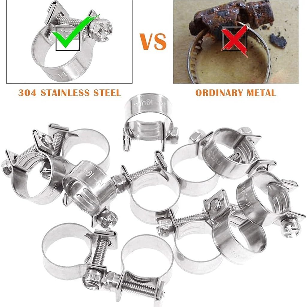 10-teiliges verstellbares Edelstahl-Schlauchschellen-Set – robuste Rohrschellen