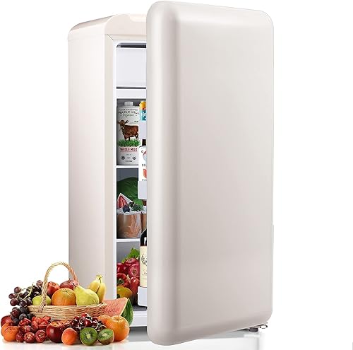 Crzoe Mini nevera con congelador con 32 pies cúbicos estantes de vidrio extraíbles ajustables ahorro de energía refrigerador compacto para tienda