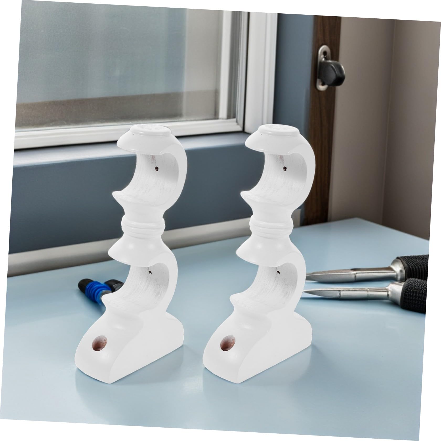 FRCOLOR 4 Pezzi Supporto in Legno per Bastone Doppio Staffa di Fissaggio Robusta Base Stabile per Bastone Accessorio per Tende