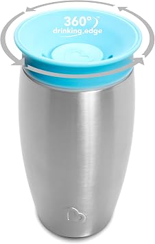 Munchkin Stainless Steel Sippy Cups for Toddlers 1-3, Spill Proof Miracle 360 Cup, Insulated, 10 Ounce, Blue