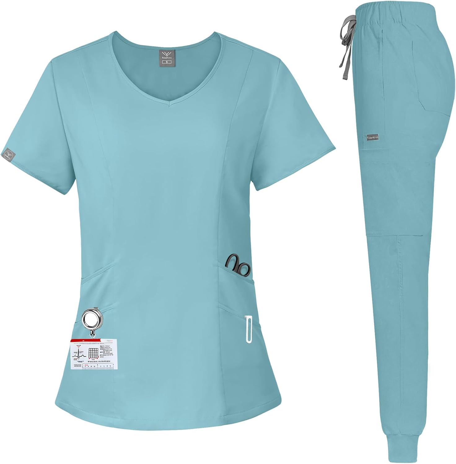 niaahinn Scrubs for Women Set Loose Fit No Body bondage & Jogger Pant scrub set with 10 Pockets