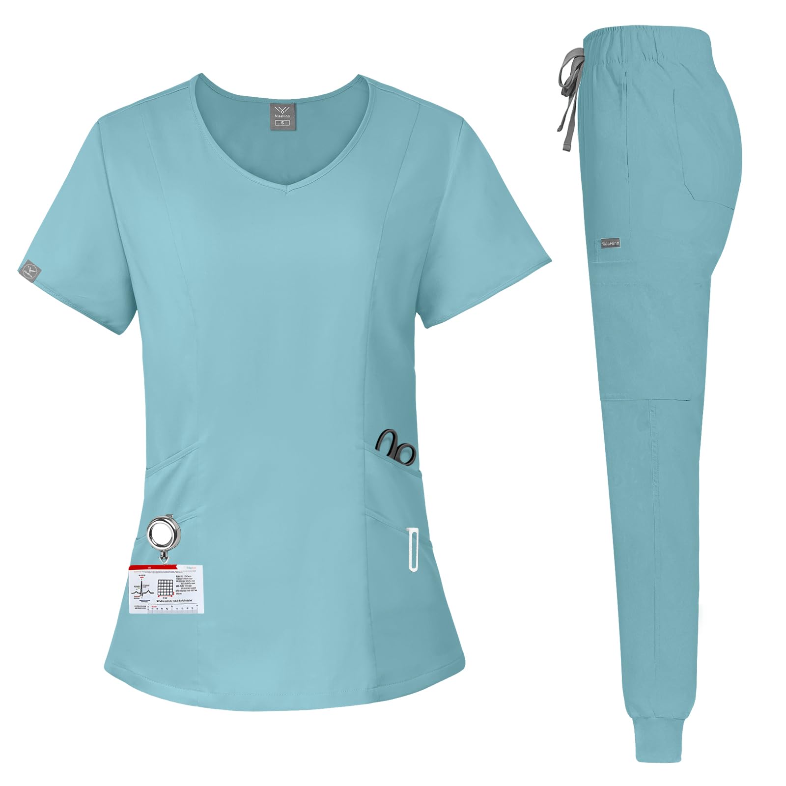 niaahinn Scrubs for Women Set Loose Fit No Body bondage & Jogger Pant scrub set with 10 Pockets