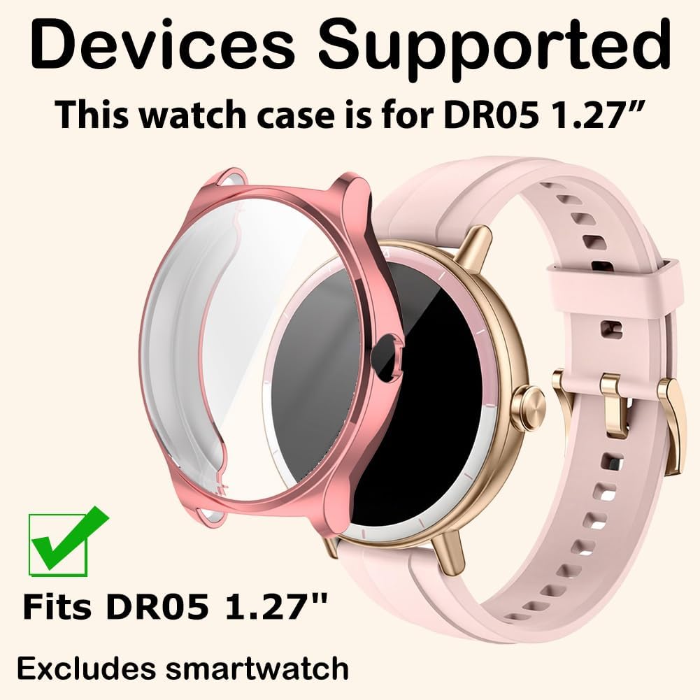 TPU Case with Screen Protector for TOOBUR, Cillso, KEEPONFIT Smart Watch DR05, Pink, Soft, Thermoplastic Polyurethane, 1.27 Inches image 2
