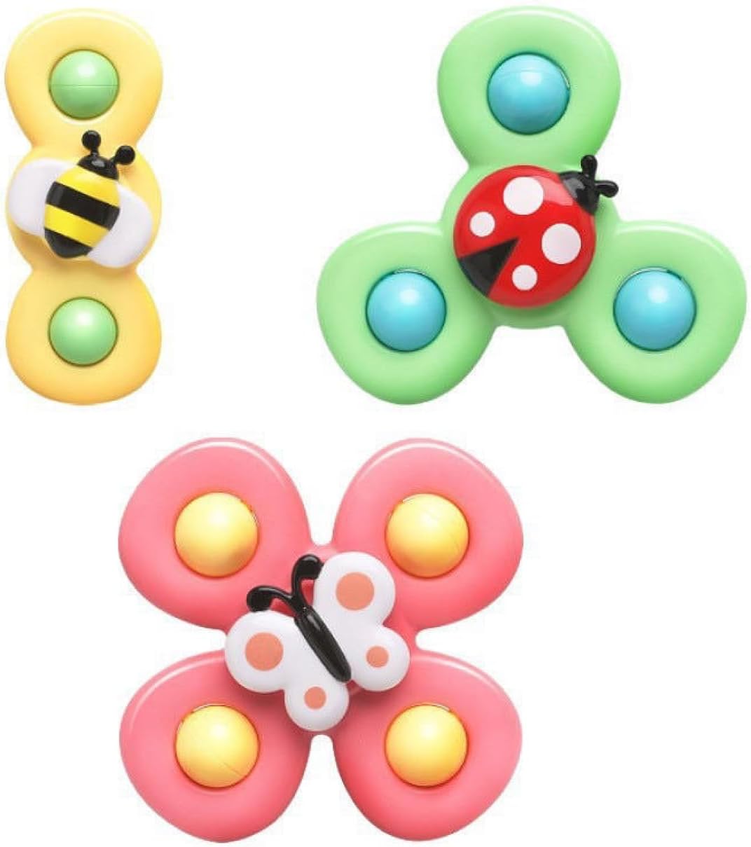 Yummy Baby 3PCS Suction Cup Spinner Toys for Girls and Boys, Perfect for Birthday, Sensory Bath Toys for Toddlers (3 Pack) (Set 2)