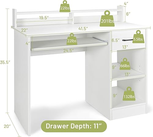 Miniatura 11 de Tangkula Escritorio para computadora con cajón y bandeja para teclado, escritorio de estudio moderno de 22 pulgadas de ancho con gabinete de Negro