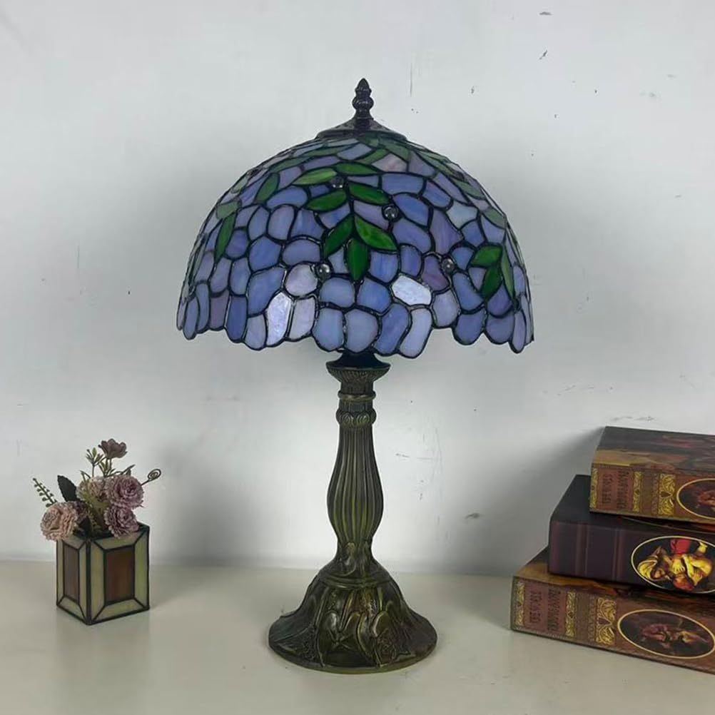 Lampa stołowa ze szkła witrażowego, wzór liści glicynii, idealna lampka do czytania do sypialni, salonu, biura, gabinetu, 30 x 30 x 45 cm