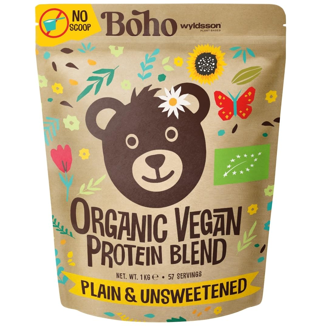 Boho Bio Veganes Proteinpulver (1kg - ohne Dosierlöffel) - ohne Süßungsmittel, ohne Aromen, ohne Gluten, Laktosefrei, Mehrkomponenten Vegan Protein