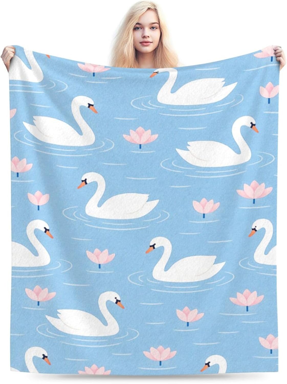 Swan Blanket White Swan Throw Blanket Gifts for Women Girls Fleece Fuzzy Soft Cozy Flannel Plush Warm Bedding Stuff for Kids Adults Sofa Bed Couch 40 x 50 Inch - Image 5