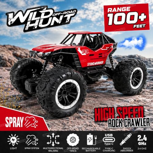 Image of Orange Bear Remote Control Car Toy (1 Year Warranty) Mist Spray Effect Monster Truck Drift RC Car Rock Crawler | Rechargeable | 100+ft Range 2.4GHz Remote | Type-C USB | 2WD Off-Road Racing Car
