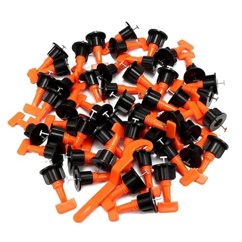 Tile Leveling System 100pcs Orange Tile Spacer and 2 Special Wrenche Reusable Tile Installation Tool Kit for Stone Installation for Building Walls & Floors