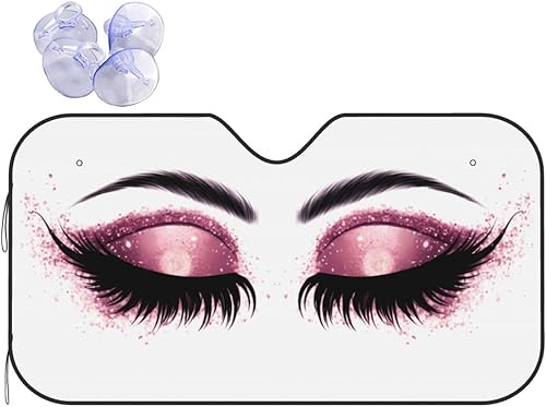 Parasol para parabrisas de automóvil con pestañas largas, plegable, mantiene tu automóvil fresco, protector solar para sedán, SUV, camión, 27.5 x 51